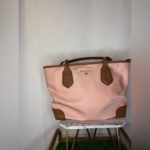 Michael Kors Pink and Brown Tote Bag with Leather Accents